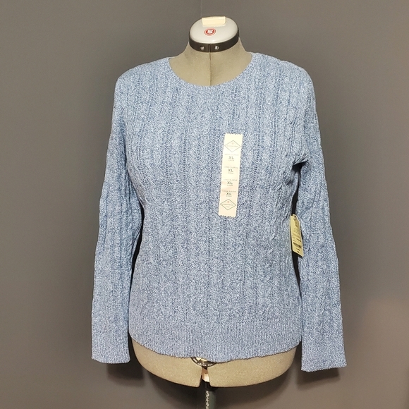 NWT St Johns Bay Classic Cable Sweater Blue Long Sleeve Crew Size XL - Picture 1 of 5